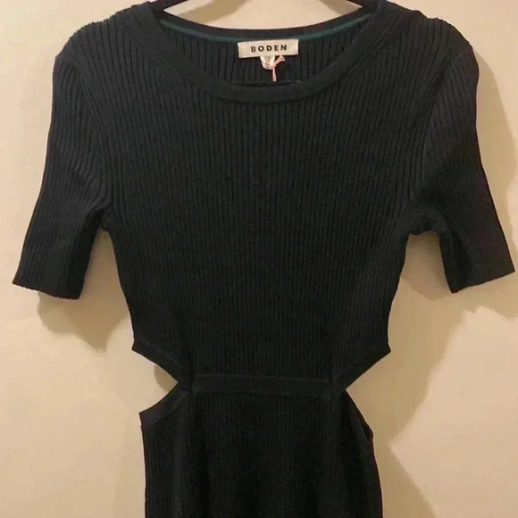 Boden NWT womens midi sweater dress - size 8 - waist cut outs - black - ribbed - Picture 2 of 6